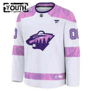 Fanatics Minnesota Wild Hockey Fights Cancer Personalisiert 24/25 Practice Trikot - Kinder (Weiss)