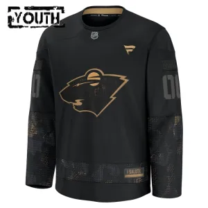 Fanatics Minnesota Wild Personalisiert 24/25 Military Appreciation Practice Trikot - Kinder (Schwarz)