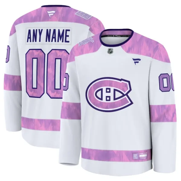 Fanatics Montreal Canadiens Hockey Fights Cancer Personalisiert 24/25 Practice Trikot - Herren (Weiss) Fanatics Montreal Canadiens Hockey Fights Cancer Personalisiert 24/25 Practice Trikot - Herren (Weiss)