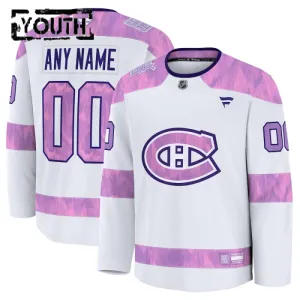 Fanatics Montreal Canadiens Hockey Fights Cancer Personalisiert 24/25 Practice Trikot - Kinder (Weiss)