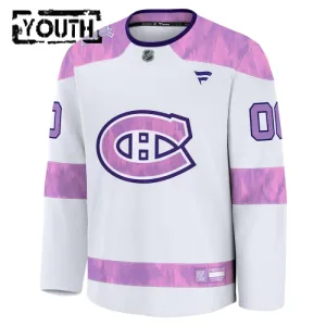 Fanatics Montreal Canadiens Hockey Fights Cancer Personalisiert 24/25 Practice Trikot - Kinder (Weiss)