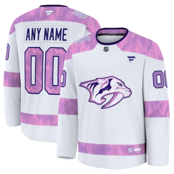 Fanatics Nashville Predators Hockey Fights Cancer Personalisiert 24/25 Practice Trikot - Herren (Weiss) Fanatics Nashville Predators Hockey Fights Cancer Personalisiert 24/25 Practice Trikot - Herren (Weiss)