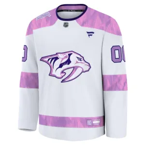 Fanatics Nashville Predators Hockey Fights Cancer Personalisiert 24/25 Practice Trikot - Herren (Weiss)