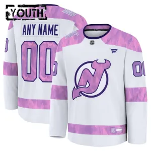 Fanatics New Jersey Devils Hockey Fights Cancer Personalisiert 24/25 Practice Trikot - Kinder (Weiss)