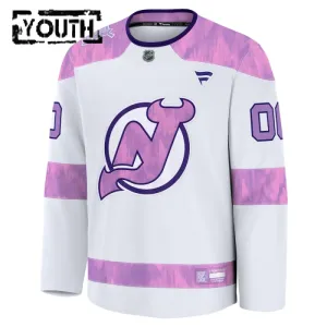Fanatics New Jersey Devils Hockey Fights Cancer Personalisiert 24/25 Practice Trikot - Kinder (Weiss)