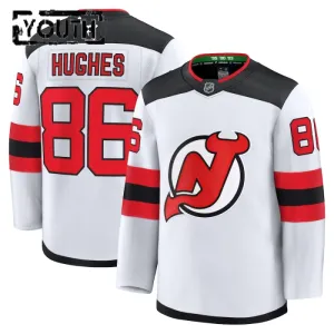 Fanatics New Jersey Devils Jack Hughes 24/25 Away Premium Trikot - Kinder (Weiss)