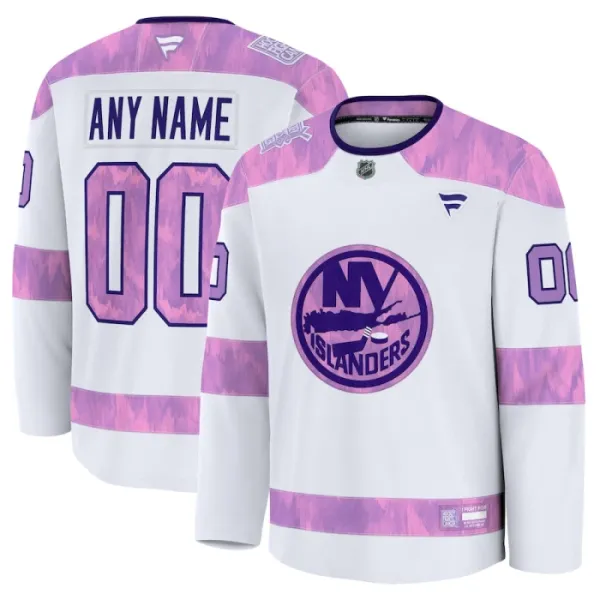 Fanatics New York Islanders Hockey Fights Cancer Personalisiert 24/25 Practice Trikot - Herren (Weiss) Fanatics New York Islanders Hockey Fights Cancer Personalisiert 24/25 Practice Trikot - Herren (Weiss)