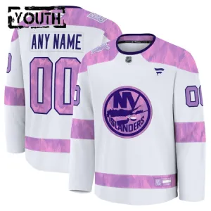 Fanatics New York Islanders Hockey Fights Cancer Personalisiert 24/25 Practice Trikot - Kinder (Weiss)
