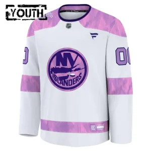 Fanatics New York Islanders Hockey Fights Cancer Personalisiert 24/25 Practice Trikot - Kinder (Weiss)