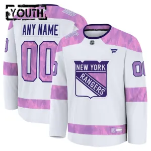 Fanatics New York Rangers Hockey Fights Cancer Personalisiert 24/25 Practice Trikot - Kinder (Weiss)