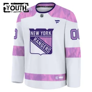 Fanatics New York Rangers Hockey Fights Cancer Personalisiert 24/25 Practice Trikot - Kinder (Weiss)