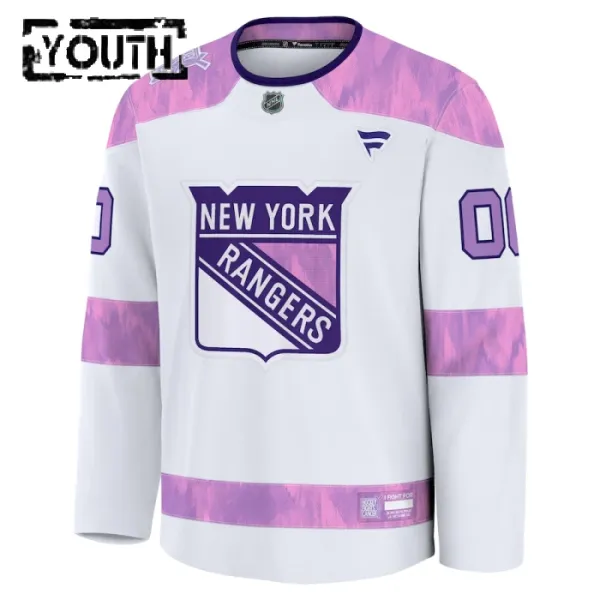 Fanatics New York Rangers Hockey Fights Cancer Personalisiert 24/25 Practice Trikot - Kinder (Weiss)