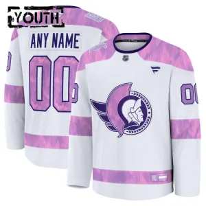 Fanatics Ottawa Senators Hockey Fights Cancer Personalisiert 24/25 Practice Trikot - Kinder (Weiss)