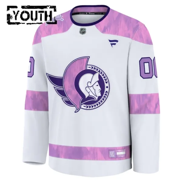 Fanatics Ottawa Senators Hockey Fights Cancer Personalisiert 24/25 Practice Trikot - Kinder (Weiss)