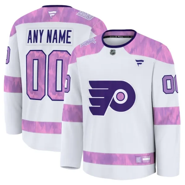 Fanatics Philadelphia Flyers Hockey Fights Cancer Personalisiert 24/25 Practice Trikot - Herren (Weiss) Fanatics Philadelphia Flyers Hockey Fights Cancer Personalisiert 24/25 Practice Trikot - Herren (Weiss)