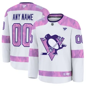 Fanatics Pittsburgh Penguins Hockey Fights Cancer Personalisiert 24/25 Practice Trikot - Herren (Weiss)