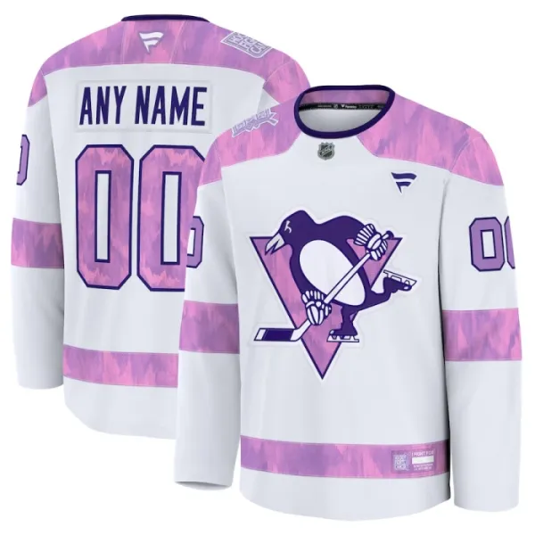 Fanatics Pittsburgh Penguins Hockey Fights Cancer Personalisiert 24/25 Practice Trikot - Herren (Weiss) Fanatics Pittsburgh Penguins Hockey Fights Cancer Personalisiert 24/25 Practice Trikot - Herren (Weiss)
