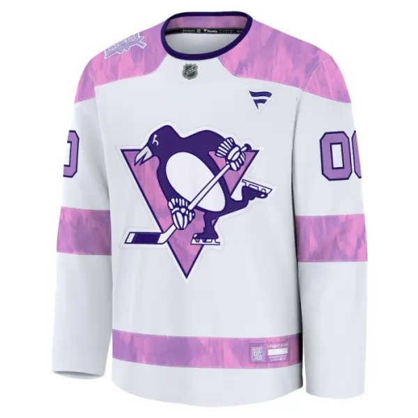 Fanatics Pittsburgh Penguins Hockey Fights Cancer Personalisiert 24/25 Practice Trikot - Herren (Weiss)