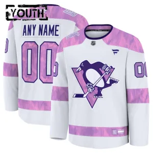 Fanatics Pittsburgh Penguins Hockey Fights Cancer Personalisiert 24/25 Practice Trikot - Kinder (Weiss)