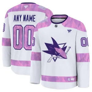 Fanatics San Jose Sharks Hockey Fights Cancer Personalisiert 24/25 Practice Trikot - Herren (Weiss)