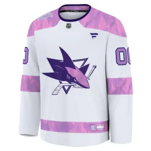 Fanatics San Jose Sharks Hockey Fights Cancer Personalisiert 24/25 Practice Trikot - Herren (Weiss)