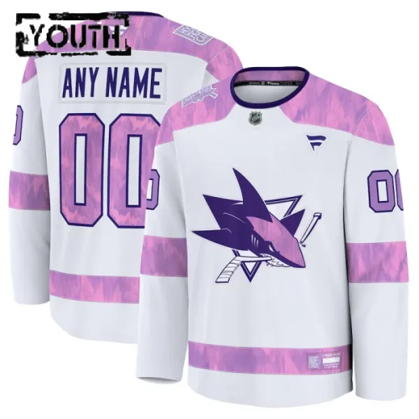 Fanatics San Jose Sharks Hockey Fights Cancer Personalisiert 24/25 Practice Trikot - Kinder (Weiss) Fanatics San Jose Sharks Hockey Fights Cancer Personalisiert 24/25 Practice Trikot - Kinder (Weiss)