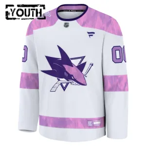 Fanatics San Jose Sharks Hockey Fights Cancer Personalisiert 24/25 Practice Trikot - Kinder (Weiss)