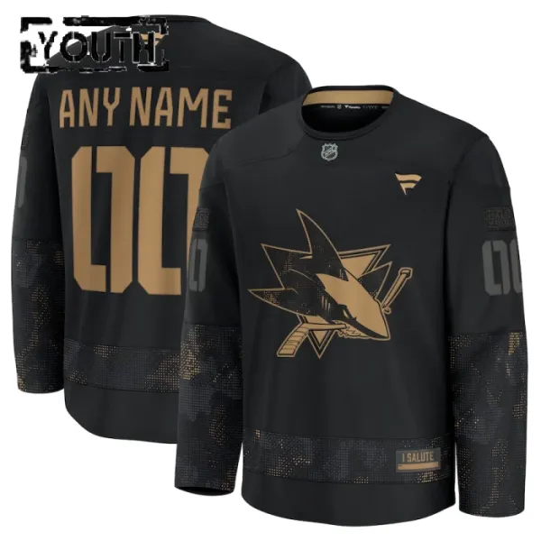 Fanatics San Jose Sharks Personalisiert 24/25 Military Appreciation Practice Trikot - Kinder (Schwarz) Fanatics San Jose Sharks Personalisiert 24/25 Military Appreciation Practice Trikot - Kinder (Schwarz)