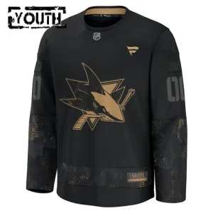 Fanatics San Jose Sharks Personalisiert 24/25 Military Appreciation Practice Trikot - Kinder (Schwarz)