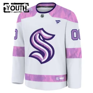 Fanatics Seattle Kraken Hockey Fights Cancer Personalisiert 24/25 Practice Trikot - Kinder (Weiss)