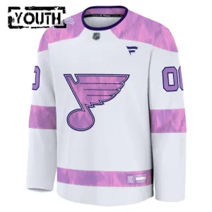 Fanatics St. Louis Blues Hockey Fights Cancer Personalisiert 24/25 Practice Trikot - Kinder (Weiss)