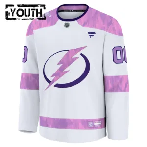 Fanatics Tampa Bay Lightning Hockey Fights Cancer Personalisiert 24/25 Practice Trikot - Kinder (Weiss)