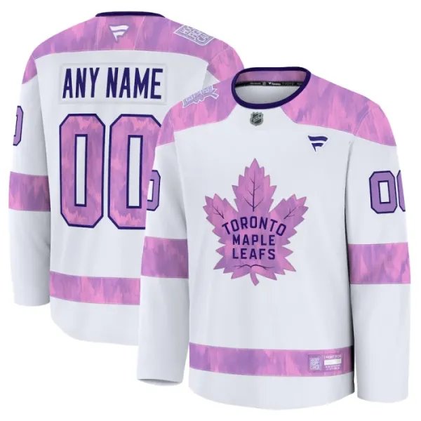 Fanatics Toronto Maple Leafs Hockey Fights Cancer Personalisiert 24/25 Practice Trikot - Herren (Weiss) Fanatics Toronto Maple Leafs Hockey Fights Cancer Personalisiert 24/25 Practice Trikot - Herren (Weiss)