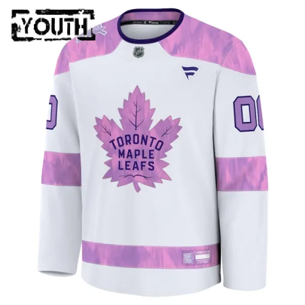 Fanatics Toronto Maple Leafs Hockey Fights Cancer Personalisiert 24/25 Practice Trikot - Kinder (Weiss)