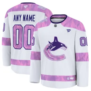 Fanatics Vancouver Canucks Hockey Fights Cancer Personalisiert 24/25 Practice Trikot - Herren (Weiss)