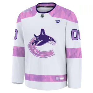 Fanatics Vancouver Canucks Hockey Fights Cancer Personalisiert 24/25 Practice Trikot - Herren (Weiss)