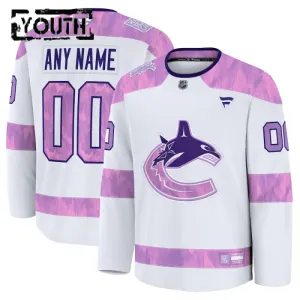 Fanatics Vancouver Canucks Hockey Fights Cancer Personalisiert 24/25 Practice Trikot - Kinder (Weiss)