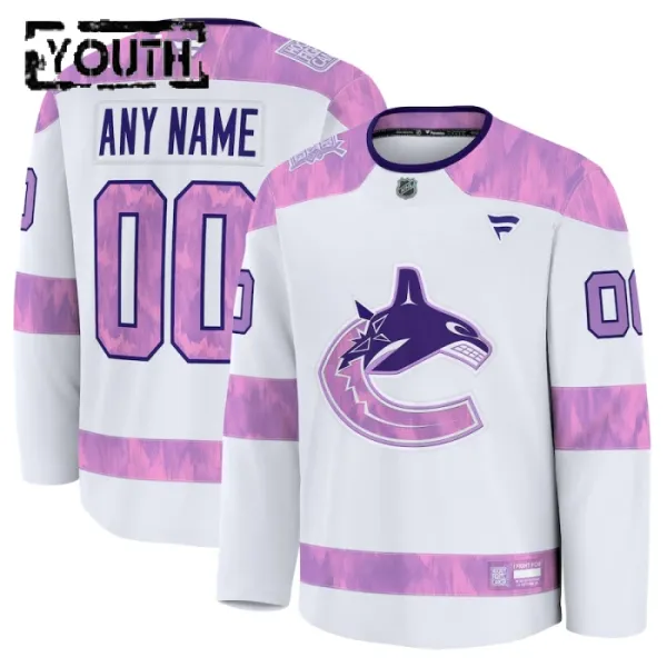 Fanatics Vancouver Canucks Hockey Fights Cancer Personalisiert 24/25 Practice Trikot - Kinder (Weiss) Fanatics Vancouver Canucks Hockey Fights Cancer Personalisiert 24/25 Practice Trikot - Kinder (Weiss)