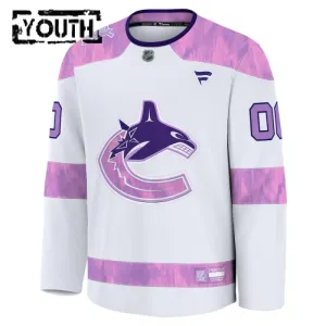 Fanatics Vancouver Canucks Hockey Fights Cancer Personalisiert 24/25 Practice Trikot - Kinder (Weiss)