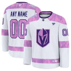 Fanatics Vegas Golden Knights Hockey Fights Cancer Personalisiert 24/25 Practice Trikot - Herren (Weiss)