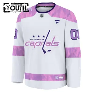 Fanatics Washington Capitals Hockey Fights Cancer Personalisiert 24/25 Practice Trikot - Kinder (Weiss)