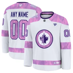 Fanatics Winnipeg Jets Hockey Fights Cancer Personalisiert 24/25 Practice Trikot - Herren (Weiss)