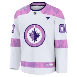 Fanatics Winnipeg Jets Hockey Fights Cancer Personalisiert 24/25 Practice Trikot - Herren (Weiss)