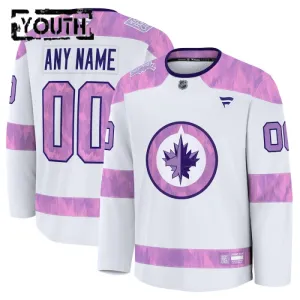 Fanatics Winnipeg Jets Hockey Fights Cancer Personalisiert 24/25 Practice Trikot - Kinder (Weiss)