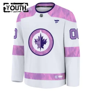 Fanatics Winnipeg Jets Hockey Fights Cancer Personalisiert 24/25 Practice Trikot - Kinder (Weiss)