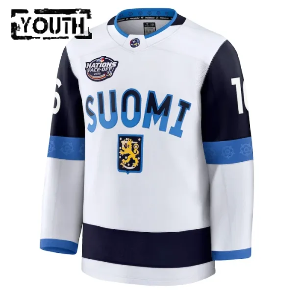 Fanatics Finnland 4 Nations Face Off Aleksander Barkov 2025 Premium Trikot - Kinder (Weiss)