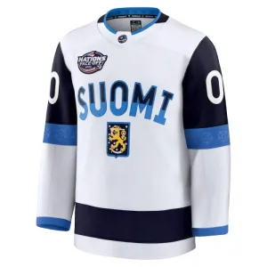 Fanatics Finnland 4 Nations Face Off Personalisiert 2025 Premium Trikot - Herren (Weiss)