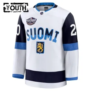 Fanatics Finnland 4 Nations Face Off Sebastian Aho 2025 Premium Trikot - Kinder (Weiss)