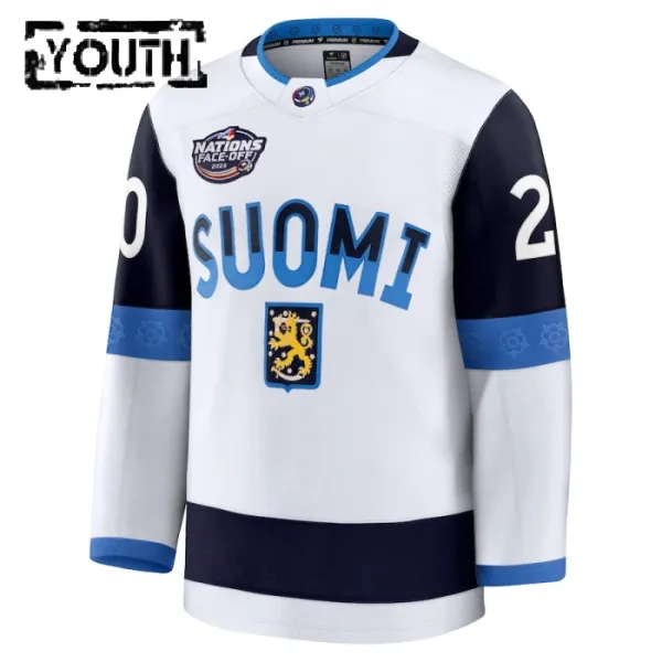 Fanatics Finnland 4 Nations Face Off Sebastian Aho 2025 Premium Trikot - Kinder (Weiss)