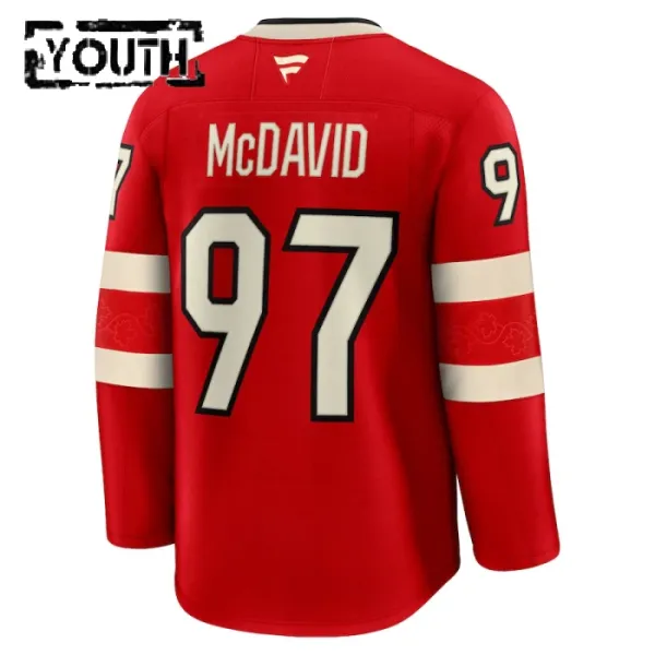 Fanatics Kanada 4 Nations Face Off Connor McDavid 2025 Premium Trikot - Kinder (Rot)